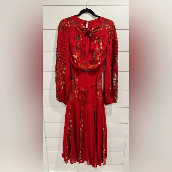 NWT Farm Rio red berry garden long sleeve pleated maxi dress - Picture 6 of 10